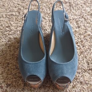 Jimmy Choo Praise Open Toe Slingback Suede Wedge size 37